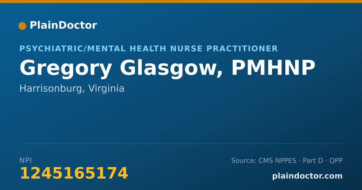Shareable card for Gregory Glasgow, PMHNP - Psychiatric/Mental Health Nurse Practitioner, Harrisonburg, VA