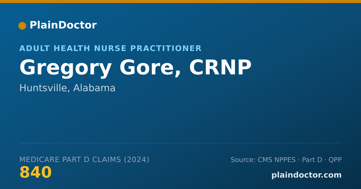 Shareable card for Gregory Gore, CRNP - Adult Health Nurse Practitioner, Huntsville, AL
