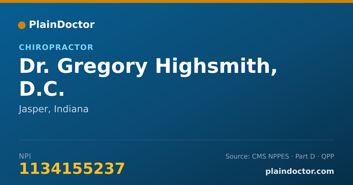 Shareable card for Gregory Highsmith, D.C. - Chiropractor, Jasper, IN