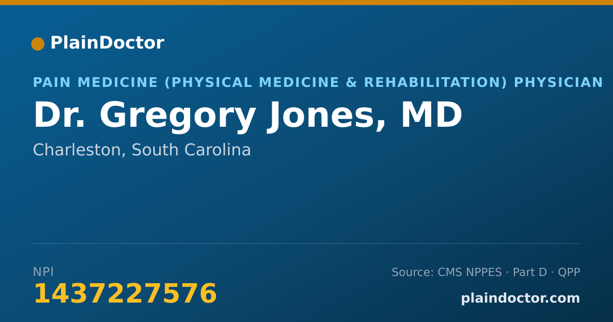 Shareable card for Gregory Jones, MD - Pain Medicine (Physical Medicine & Rehabilitation) Physician, Charleston, SC