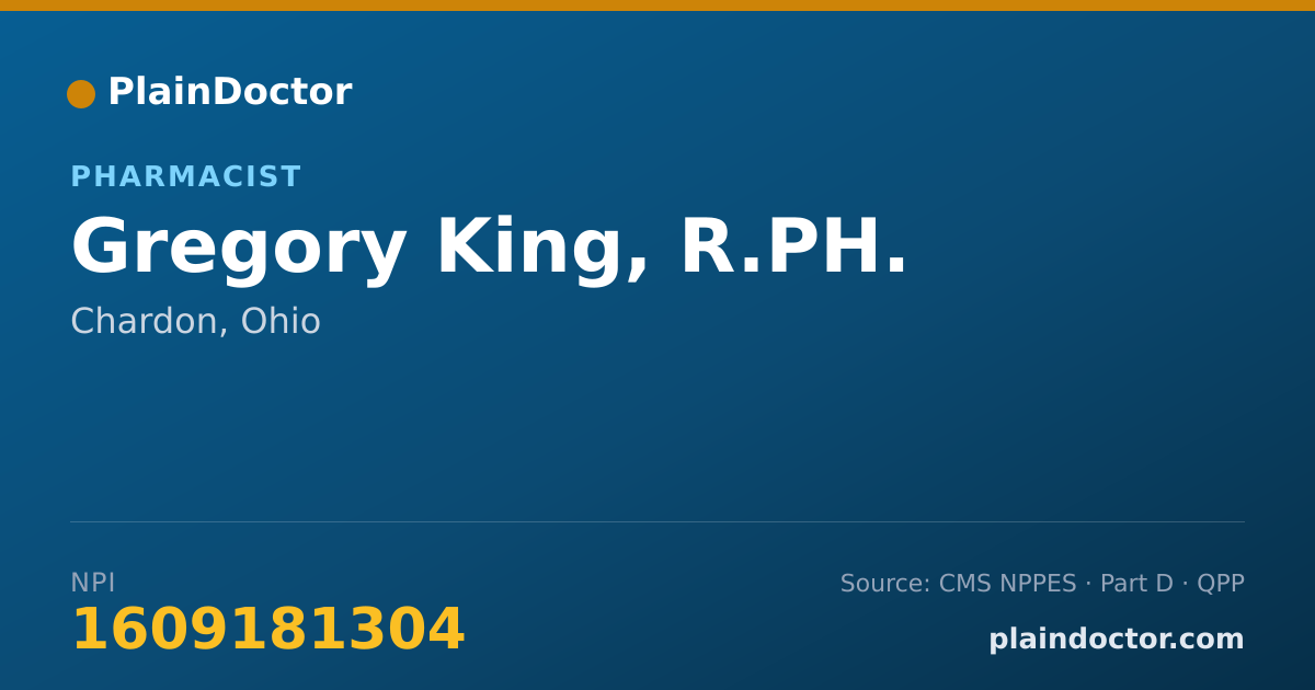Shareable card for Gregory King, R.PH. - Pharmacist, Chardon, OH