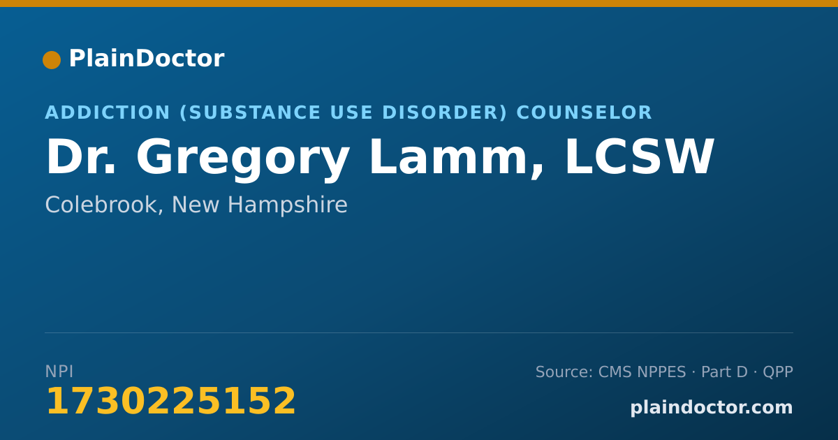 Shareable card for Gregory Lamm, LCSW - Addiction (Substance Use Disorder) Counselor, Colebrook, NH