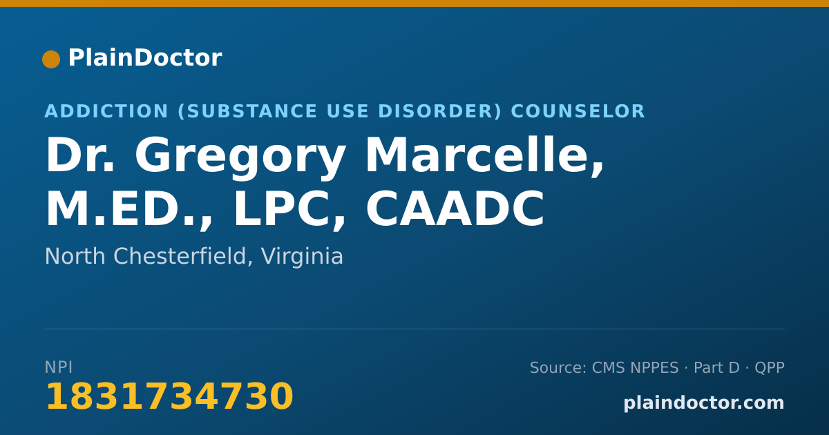 Shareable card for Gregory Marcelle, M.ED., LPC, CAADC - Addiction (Substance Use Disorder) Counselor, North Chesterfield, VA