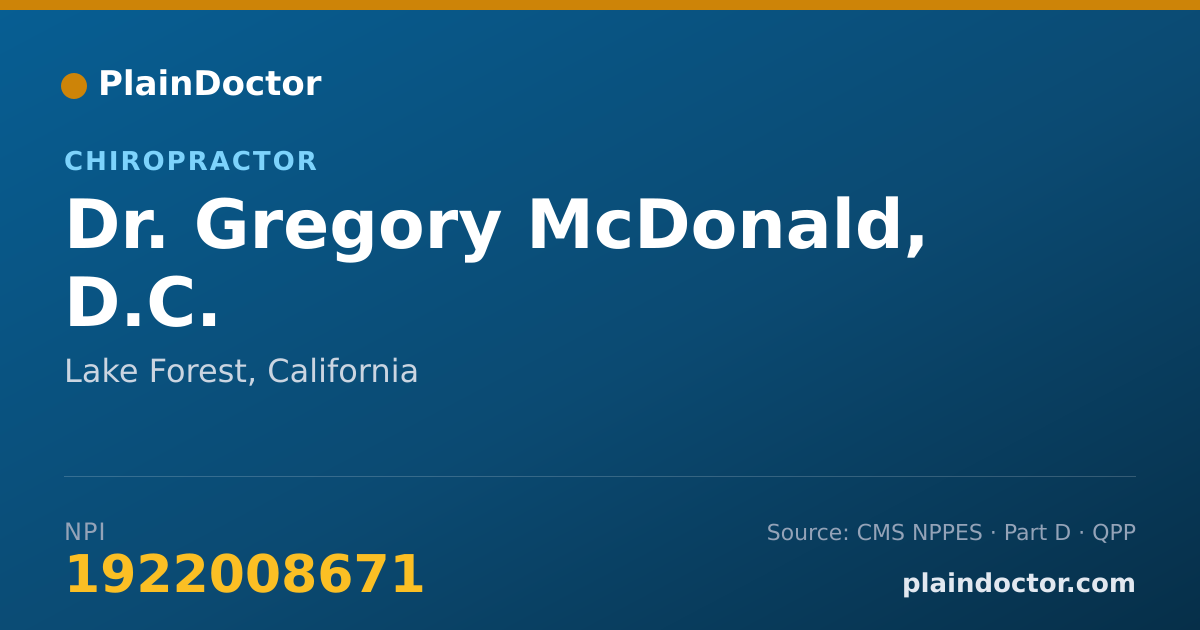 Shareable card for Gregory McDonald, D.C. - Chiropractor, Lake Forest, CA