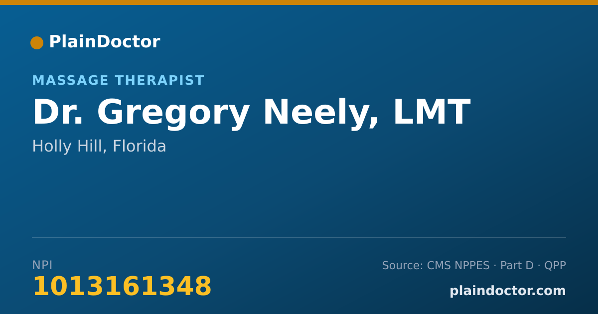 Shareable card for Gregory Neely, LMT - Massage Therapist, Holly Hill, FL