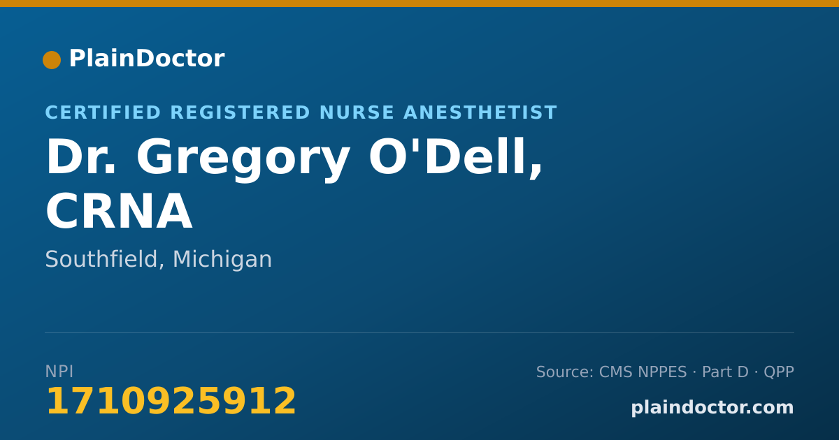Shareable card for Gregory O'Dell, CRNA - Certified Registered Nurse Anesthetist, Southfield, MI