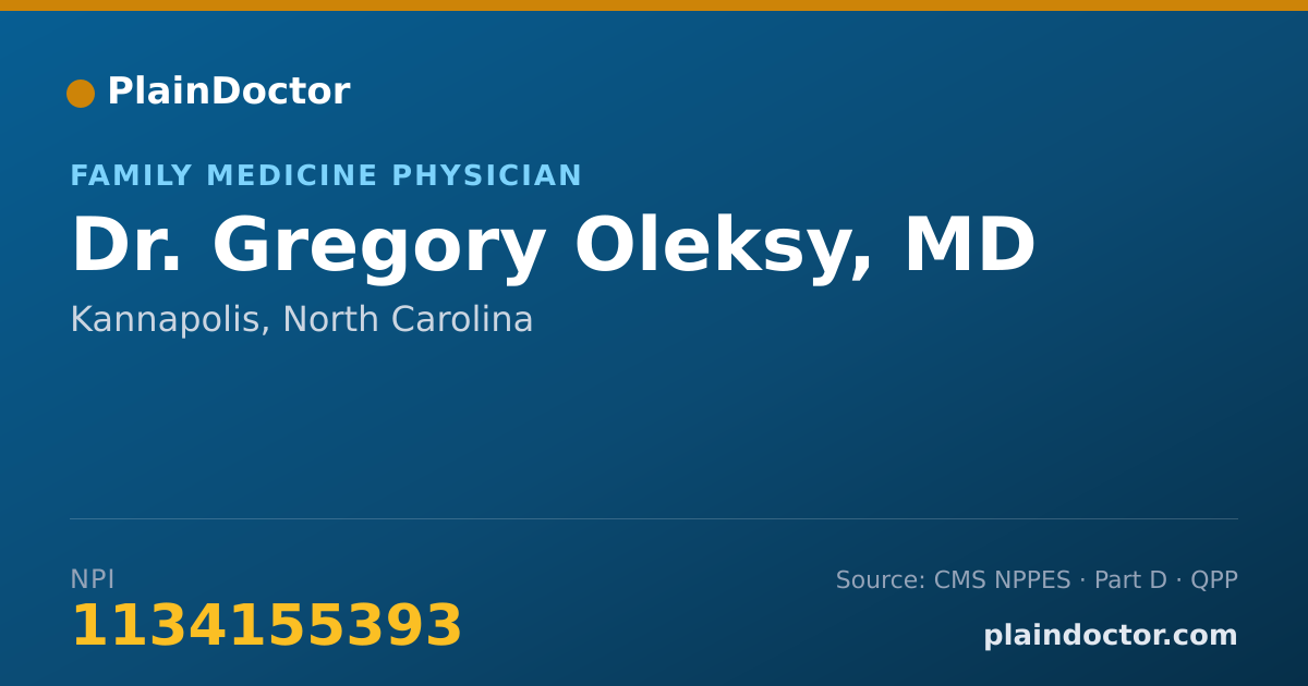 Shareable card for Gregory Oleksy, MD - Family Medicine Physician, Kannapolis, NC