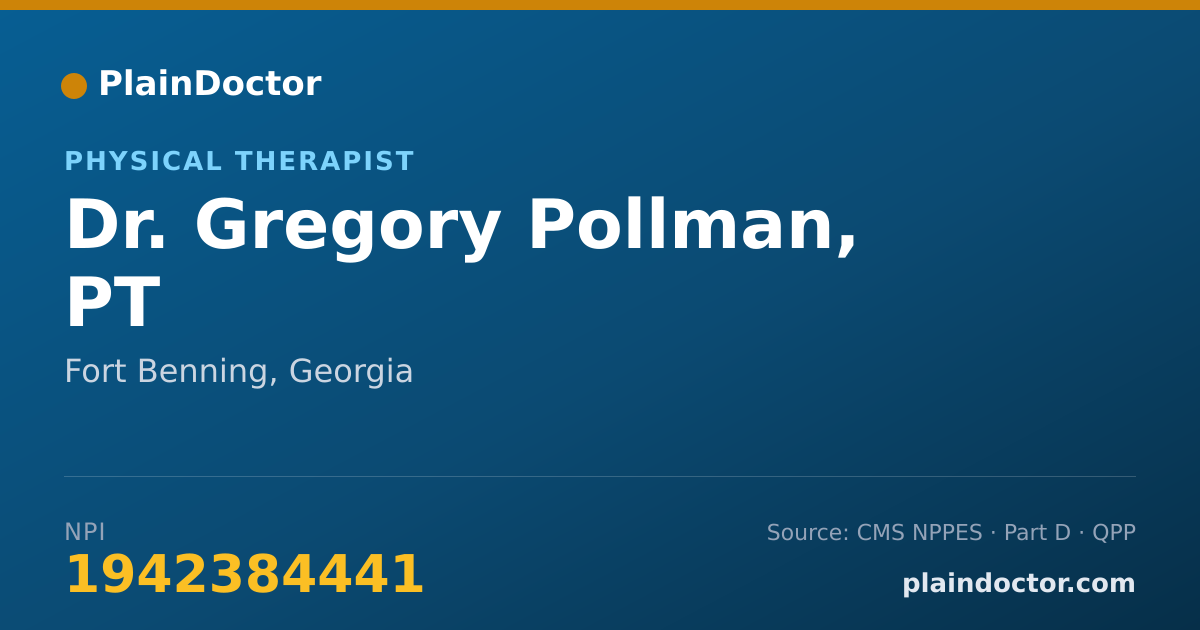Shareable card for Gregory Pollman, PT - Physical Therapist, Fort Benning, GA