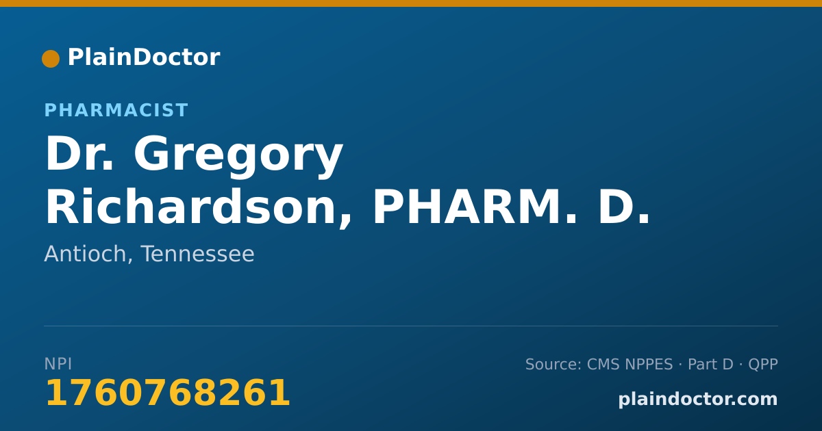 Shareable card for Gregory Richardson, PHARM. D. - Pharmacist, Antioch, TN
