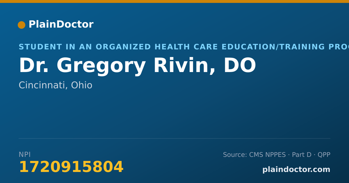 Shareable card for Gregory Rivin, DO - Student in an Organized Health Care Education/Training Program, Cincinnati, OH