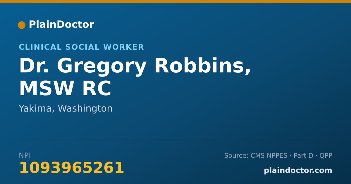 Shareable card for Gregory Robbins, MSW RC - Clinical Social Worker, Yakima, WA