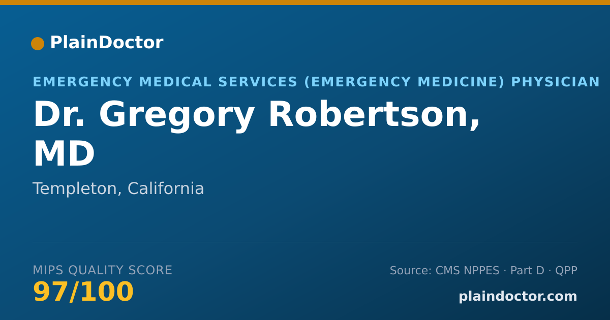 Shareable card for Gregory Robertson, MD - Emergency Medical Services (Emergency Medicine) Physician, Templeton, CA
