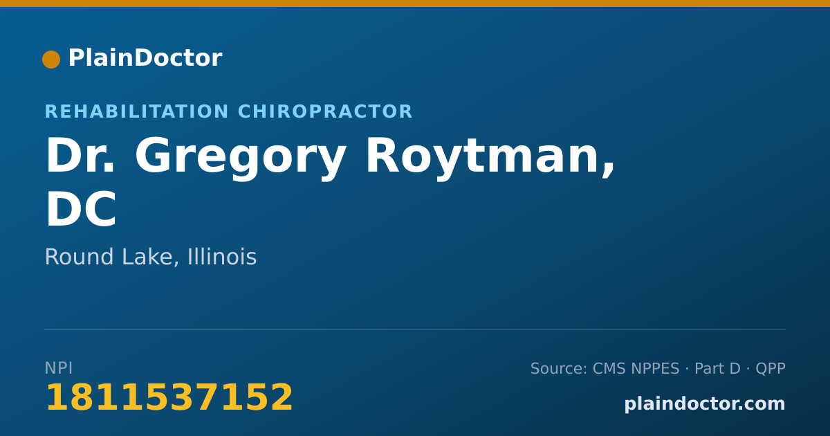 Shareable card for Gregory Roytman, DC - Chiropractor, Round Lake, IL
