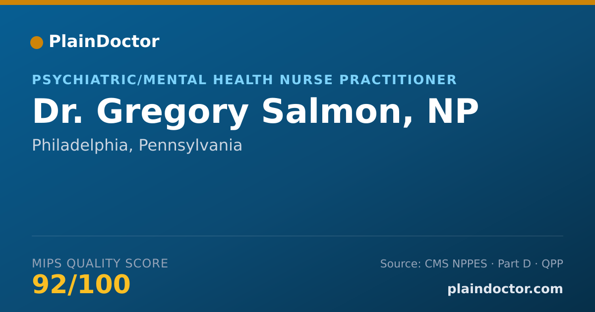 Shareable card for Gregory Salmon, NP - Psychiatric/Mental Health Nurse Practitioner, Philadelphia, PA
