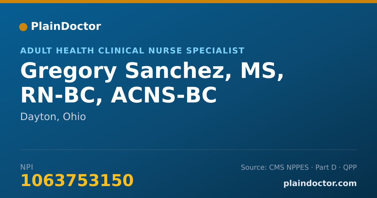 Shareable card for Gregory Sanchez, MS, RN-BC, ACNS-BC - Adult Health Clinical Nurse Specialist, Dayton, OH
