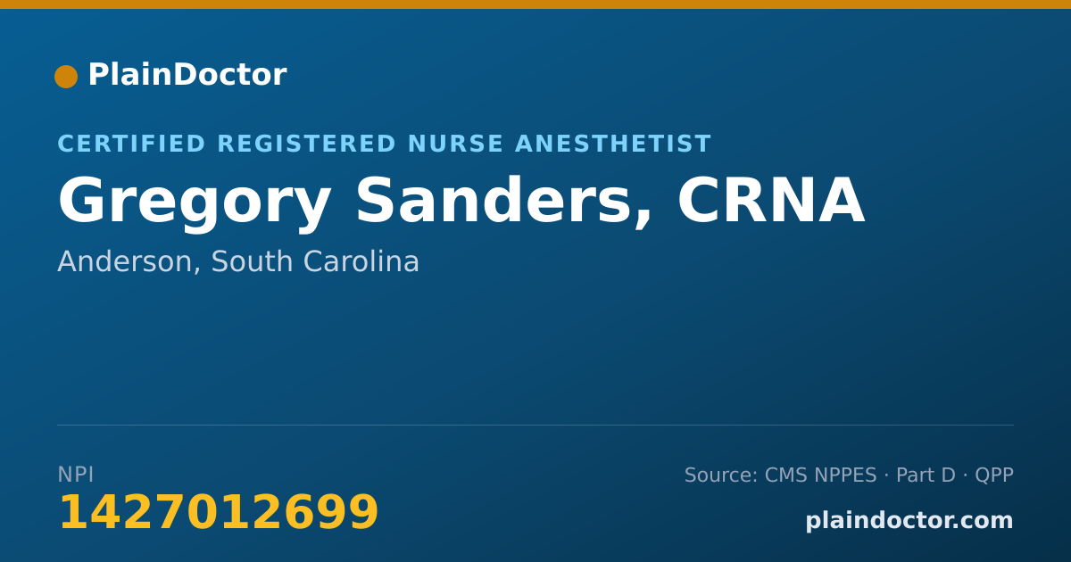 Shareable card for Gregory Sanders, CRNA - Certified Registered Nurse Anesthetist, Anderson, SC