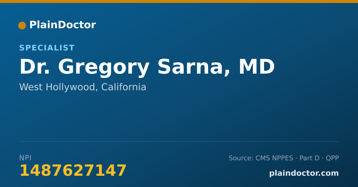 Shareable card for Gregory Sarna, MD - Specialist, West Hollywood, CA