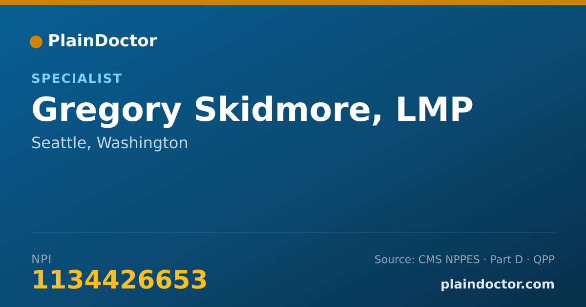 Shareable card for Gregory Skidmore, LMP - Specialist, Seattle, WA