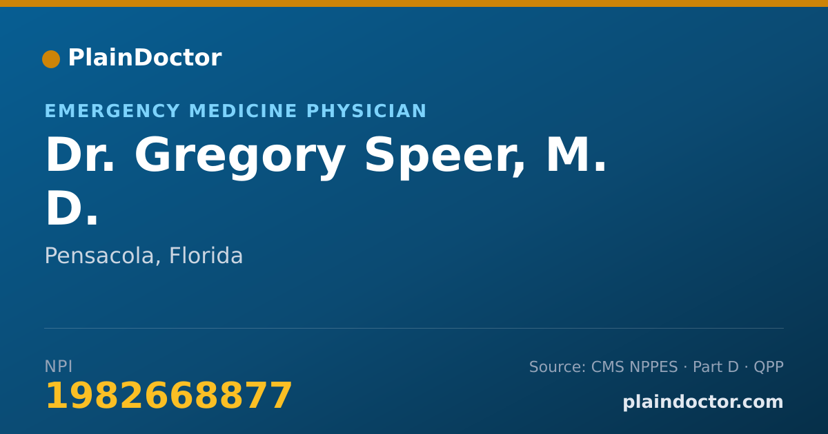 Shareable card for Gregory Speer, M. D. - Emergency Medicine Physician, Pensacola, FL