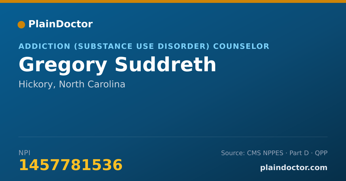 Shareable card for Gregory Suddreth - Addiction (Substance Use Disorder) Counselor, Hickory, NC