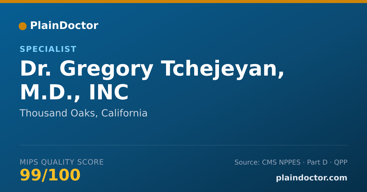 Shareable card for Gregory Tchejeyan, M.D., INC - Specialist, Thousand Oaks, CA