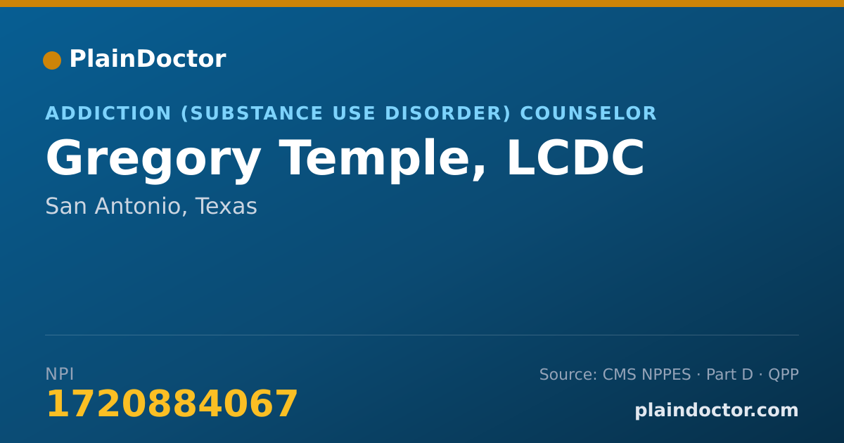 Shareable card for Gregory Temple, LCDC - Addiction (Substance Use Disorder) Counselor, San Antonio, TX