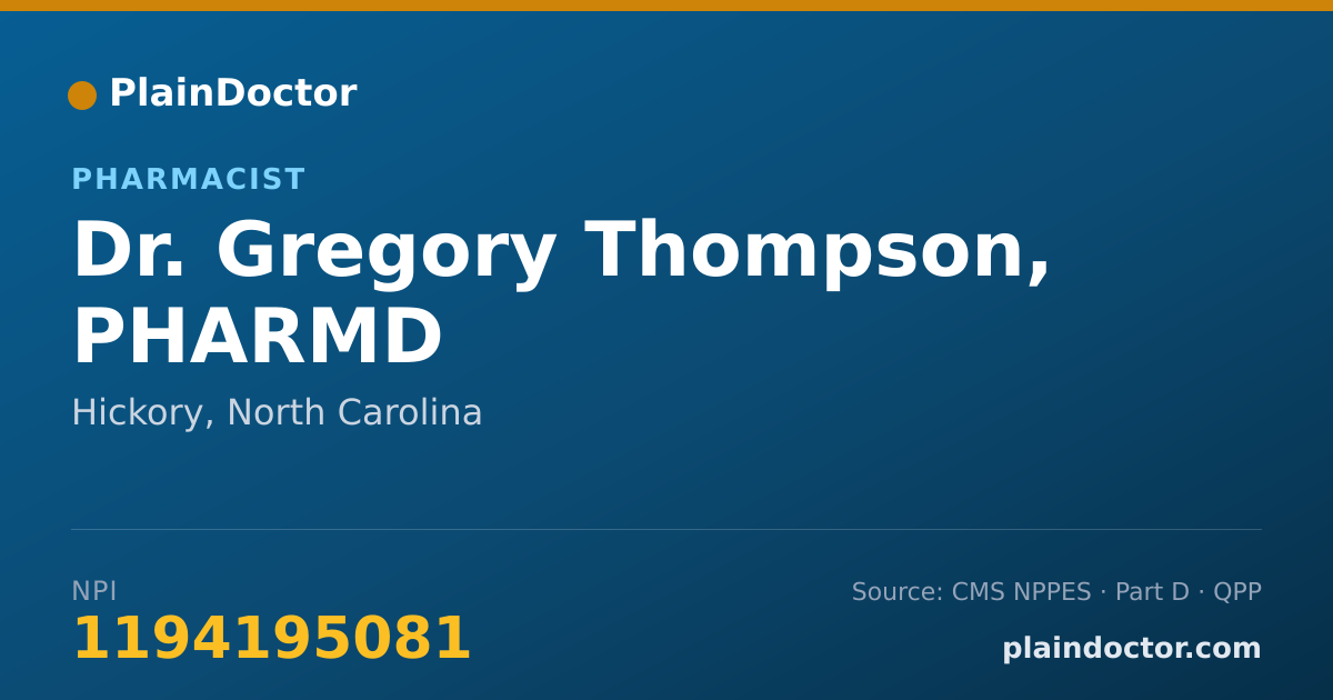 Shareable card for Gregory Thompson, PHARMD - Pharmacist, Hickory, NC