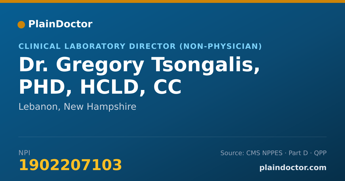 Shareable card for Gregory Tsongalis, PHD, HCLD, CC - Clinical Laboratory Director (Non-physician), Lebanon, NH