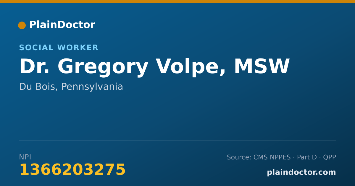 Shareable card for Gregory Volpe, MSW - Social Worker, Du Bois, PA