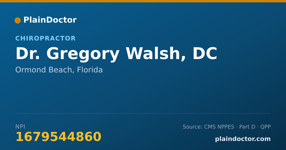 Shareable card for Gregory Walsh, DC - Chiropractor, Ormond Beach, FL