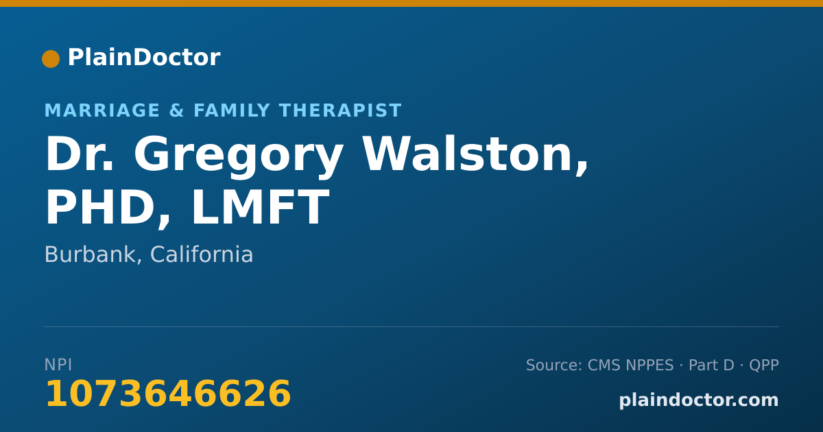 Shareable card for Gregory Walston, PHD, LMFT - Marriage & Family Therapist, Burbank, CA