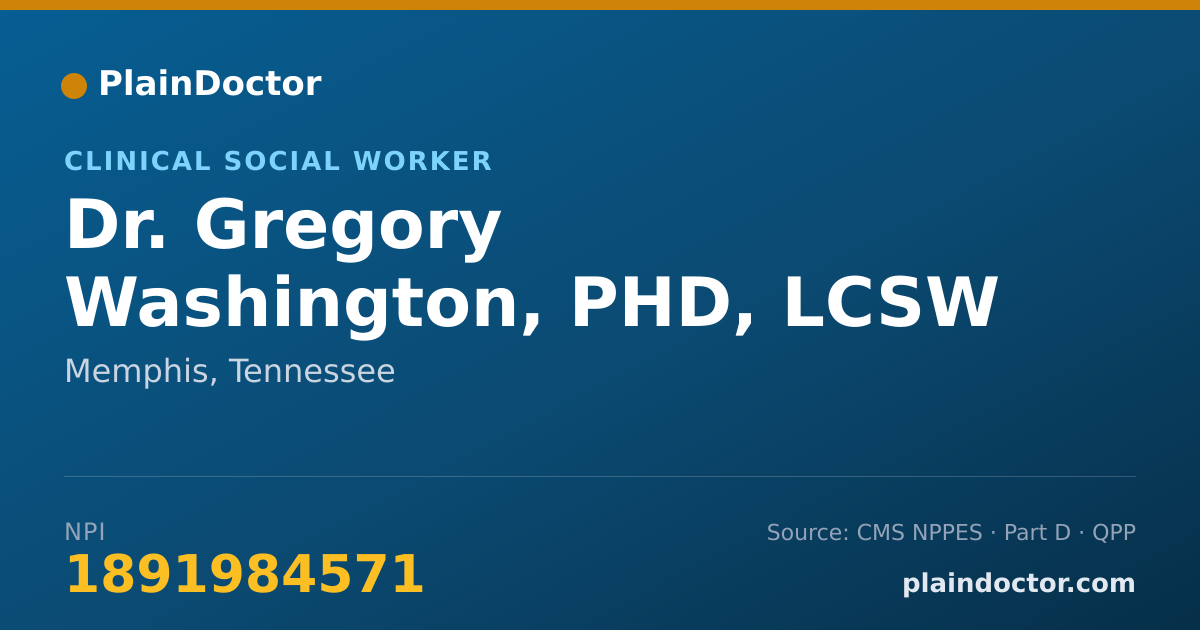 Shareable card for Gregory Washington, PHD, LCSW - Clinical Social Worker, Memphis, TN