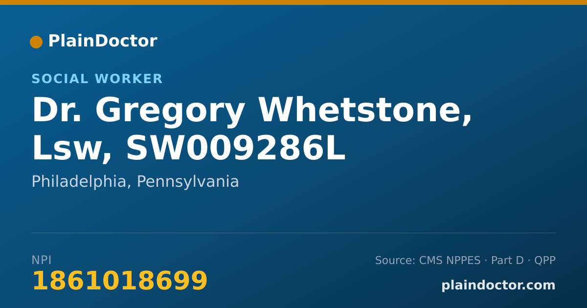 Shareable card for Gregory Whetstone, Lsw, SW009286L - Social Worker, Philadelphia, PA