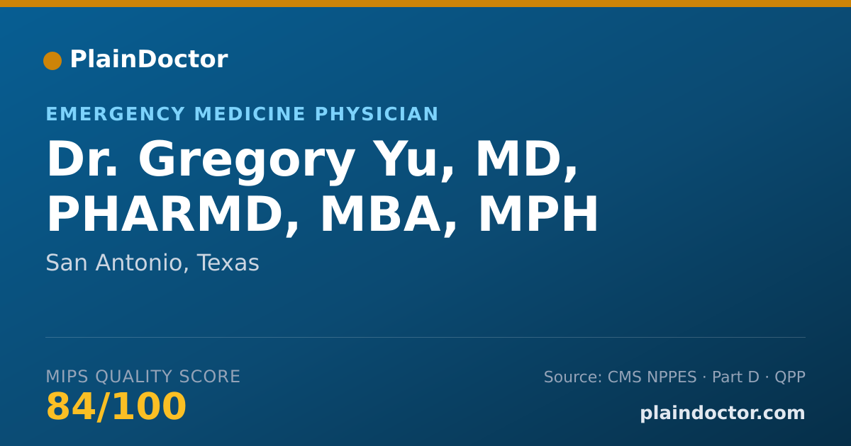 Shareable card for Gregory Yu, MD, PHARMD, MBA, MPH - Pharmacist, San Antonio, TX