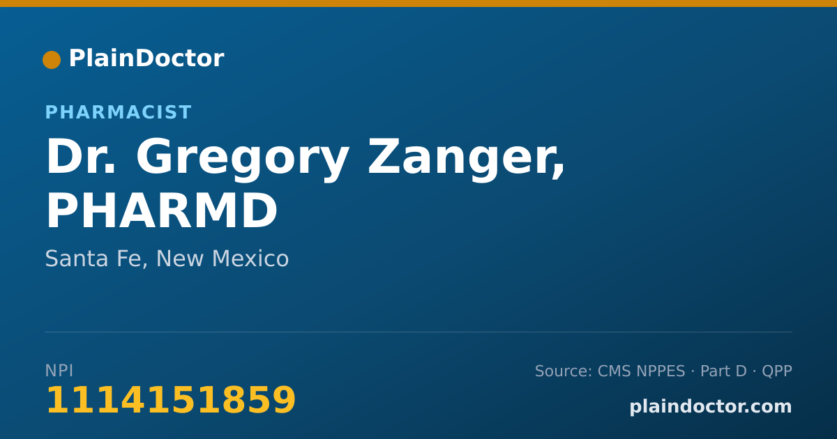 Shareable card for Gregory Zanger, PHARMD - Pharmacist, Santa Fe, NM