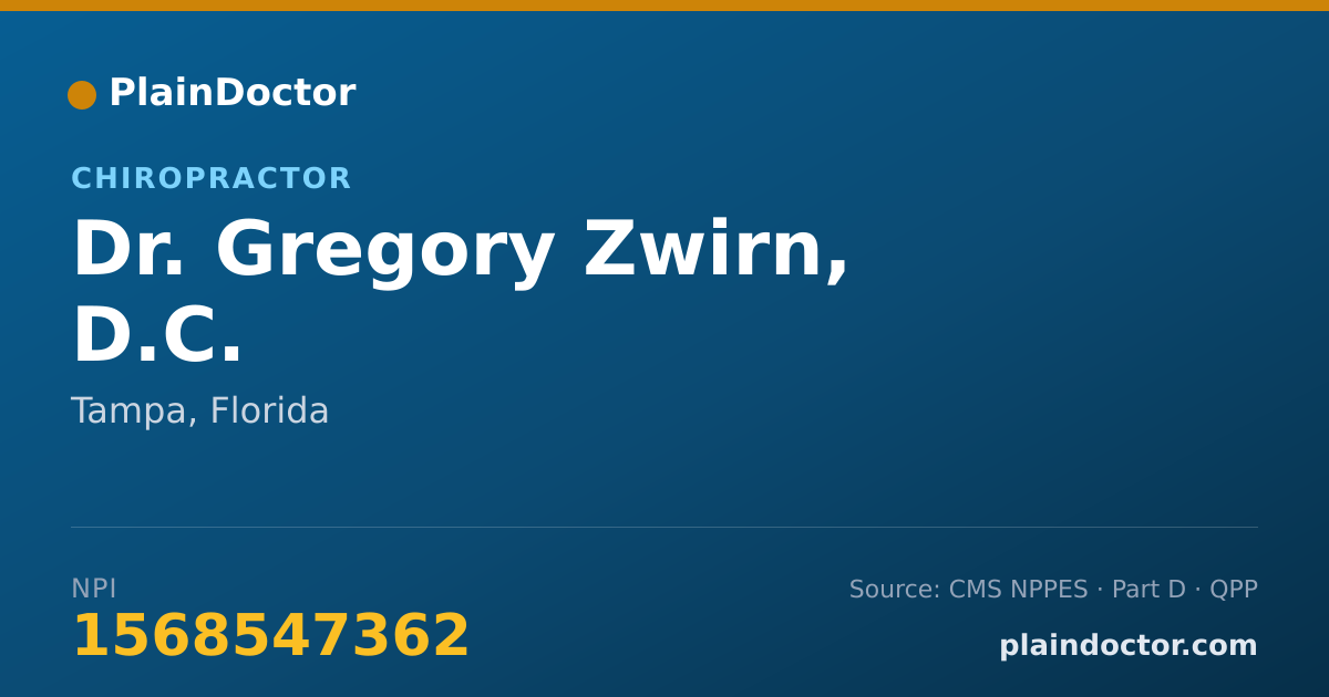 Shareable card for Gregory Zwirn, D.C. - Chiropractor, Tampa, FL
