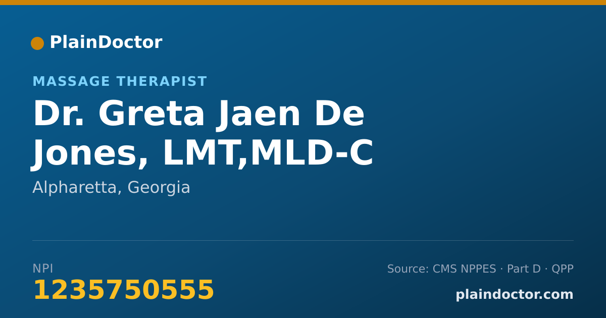Shareable card for Greta Jaen De Jones, LMT,MLD-C - Massage Therapist, Alpharetta, GA