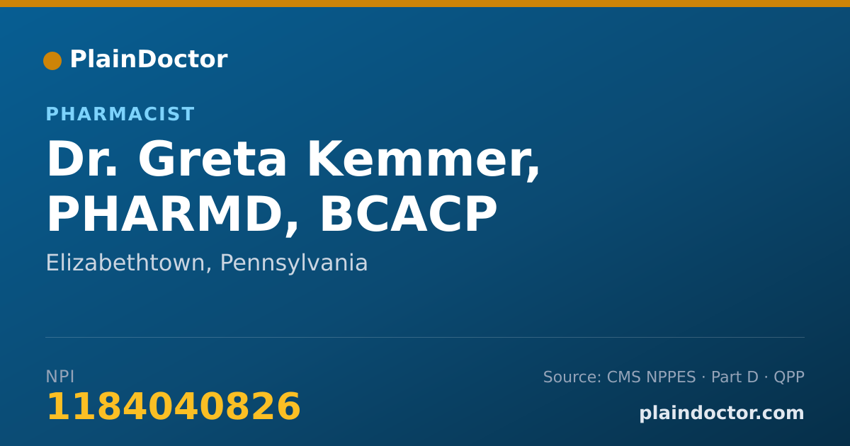 Shareable card for Greta Kemmer, PHARMD, BCACP - Pharmacist, Elizabethtown, PA