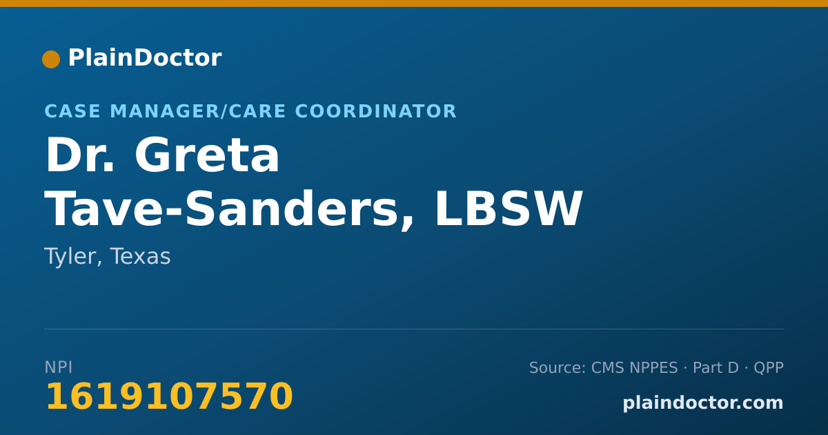 Shareable card for Greta Tave-Sanders, LBSW - Case Manager/Care Coordinator, Tyler, TX