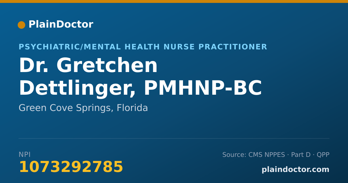 Shareable card for Gretchen Dettlinger, PMHNP-BC - Psychiatric/Mental Health Nurse Practitioner, Green Cove Springs, FL