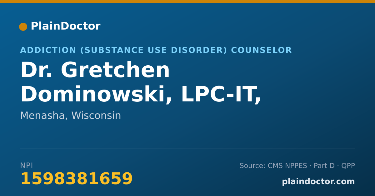 Shareable card for Gretchen Dominowski, LPC-IT, SAC-IT - Addiction (Substance Use Disorder) Counselor, Menasha, WI