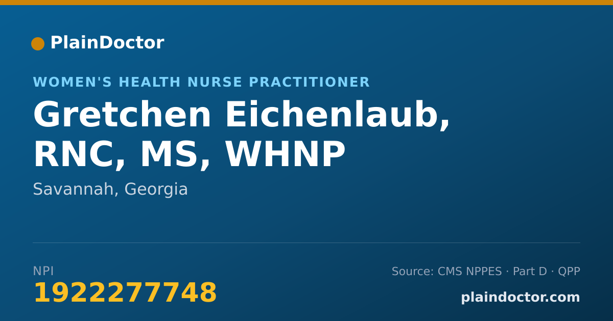 Shareable card for Gretchen Eichenlaub, RNC, MS, WHNP - Women's Health Nurse Practitioner, Savannah, GA