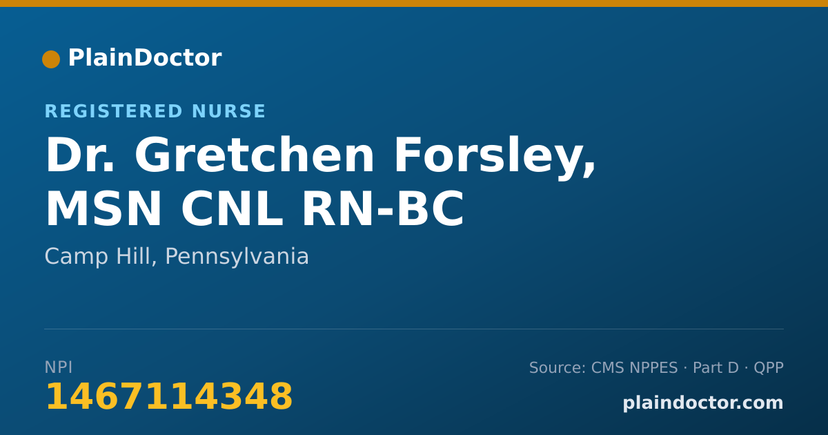 Shareable card for Gretchen Forsley, MSN CNL RN-BC - Registered Nurse, Camp Hill, PA