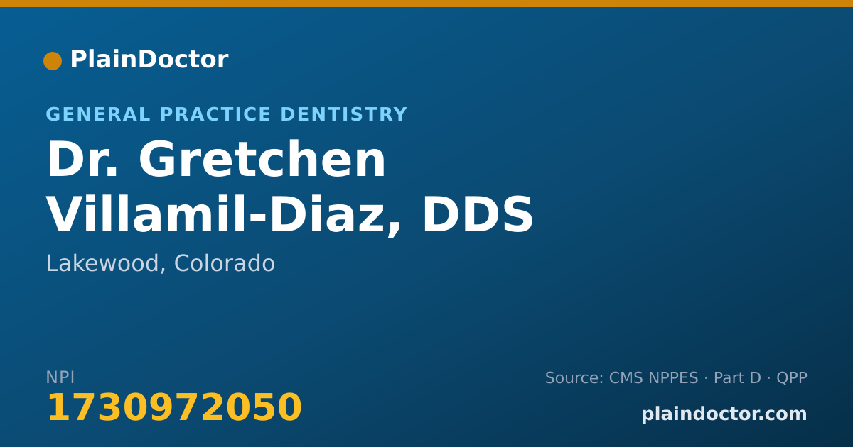 Shareable card for Gretchen Villamil-Diaz, DDS - General Practice Dentistry, Lakewood, CO