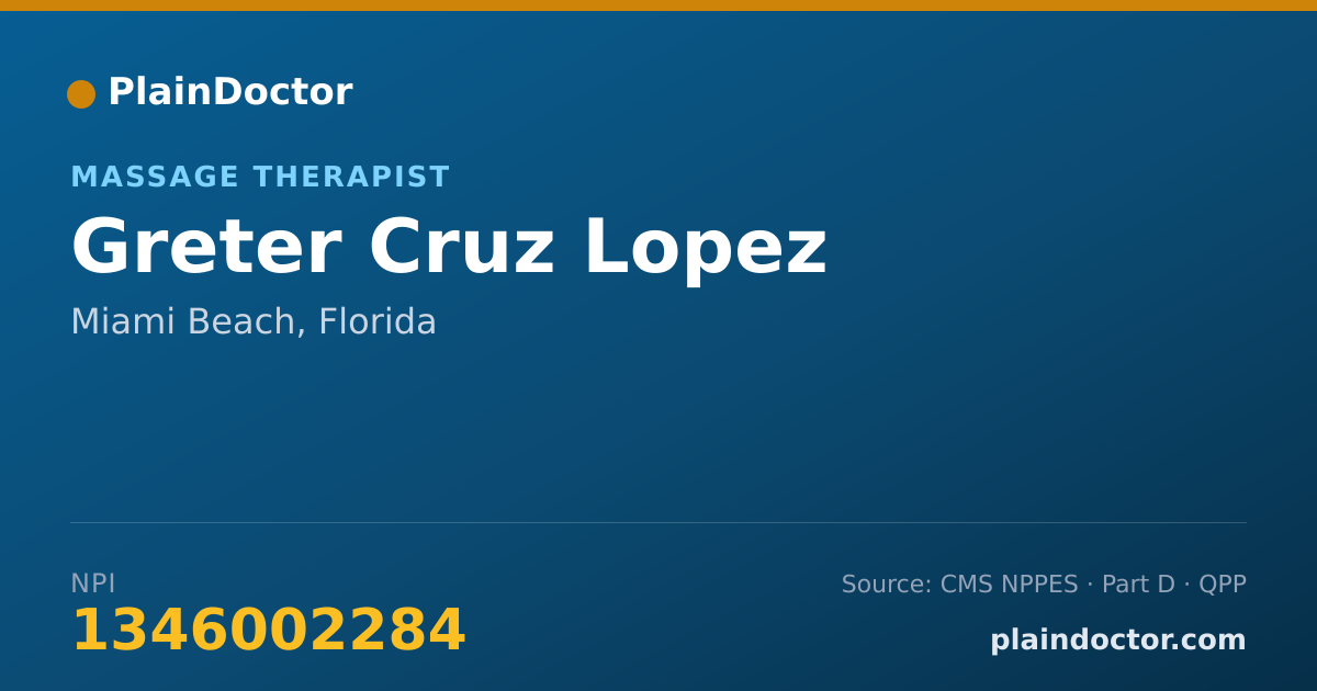 Shareable card for Greter Cruz Lopez - Massage Therapist, Miami Beach, FL