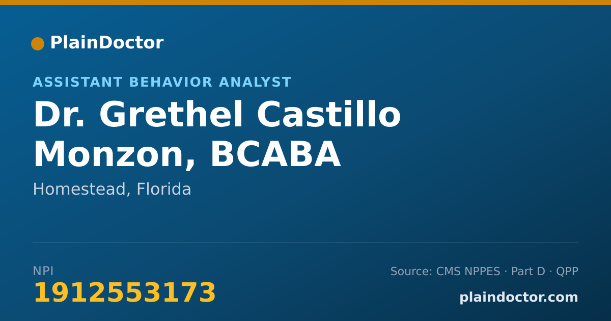 Shareable card for Grethel Castillo Monzon, BCABA - Assistant Behavior Analyst, Homestead, FL