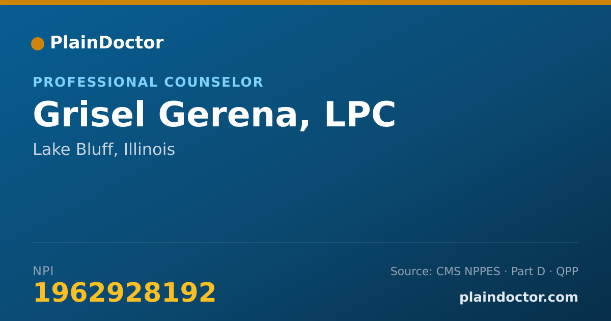 Shareable card for Grisel Gerena, LPC - Professional Counselor, Lake Bluff, IL