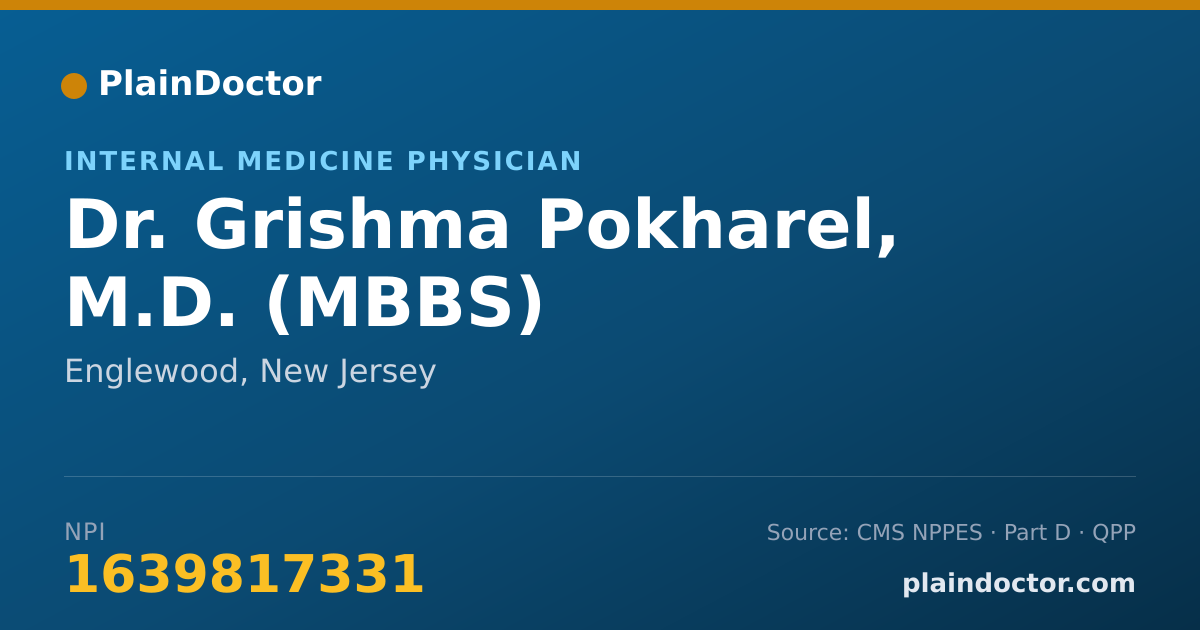Shareable card for Grishma Pokharel, M.D. (MBBS) - Internal Medicine Physician, Englewood, NJ