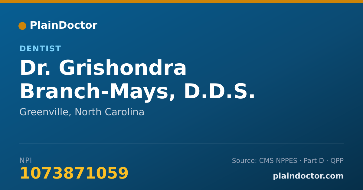 Shareable card for Grishondra Branch-Mays, D.D.S. - Dentist, Greenville, NC