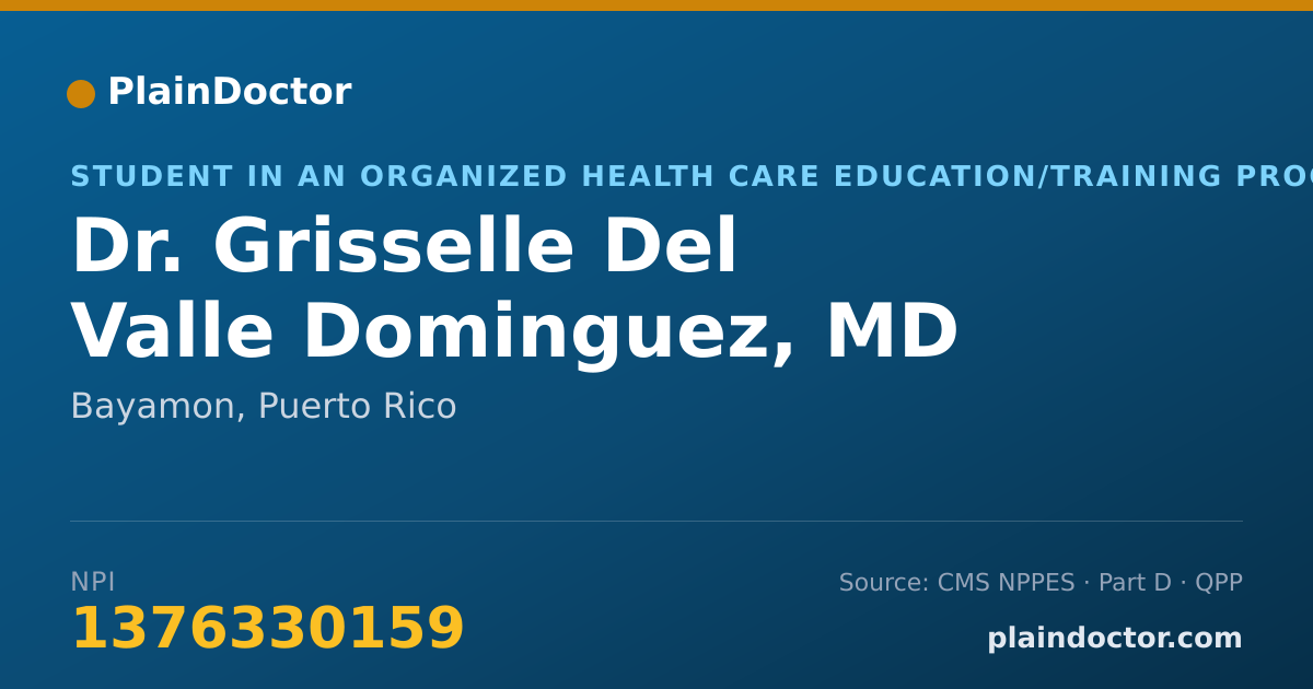 Shareable card for Grisselle Del Valle Dominguez, MD - Student in an Organized Health Care Education/Training Program, Bayamon, PR